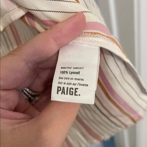 PAIGE Striped Mini Dress - White, Pink, Orange, Size L, NWT - Picture 10 of 11